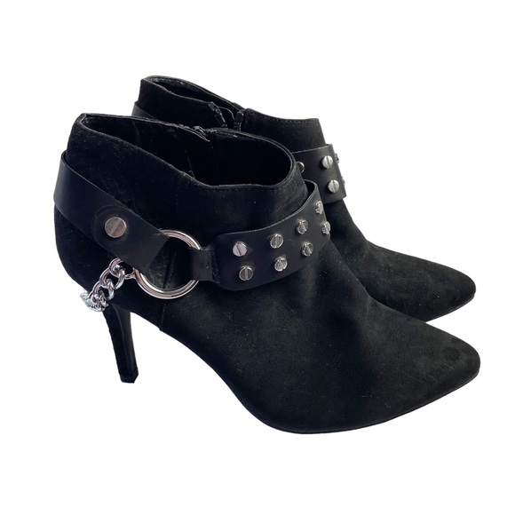 Jennifer Lopez Shoes - Jennifer Lopez Black Faux Suede Rosie Heeled Booties Chain Studded